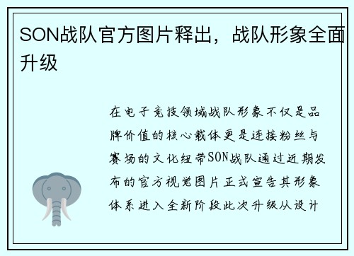 SON战队官方图片释出，战队形象全面升级